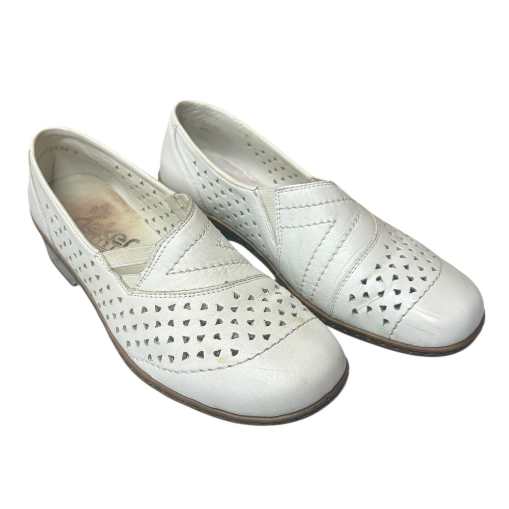 Rieker White Leather‎ Perforated Slip On Comfort Loafers Casual Flat Trendy 38